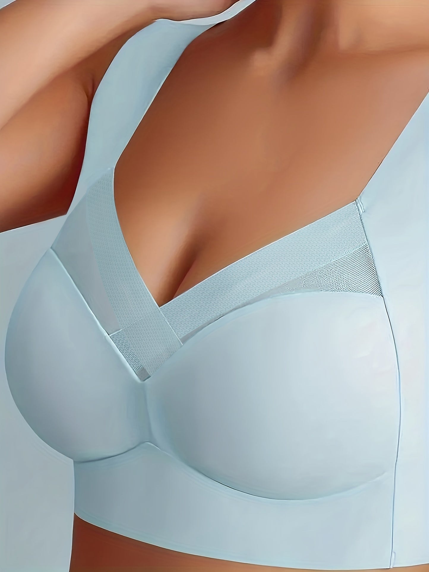 Damen-BH aus Mesh, nahtlos, glatt, bequem, ohne Bügel, Hellblau