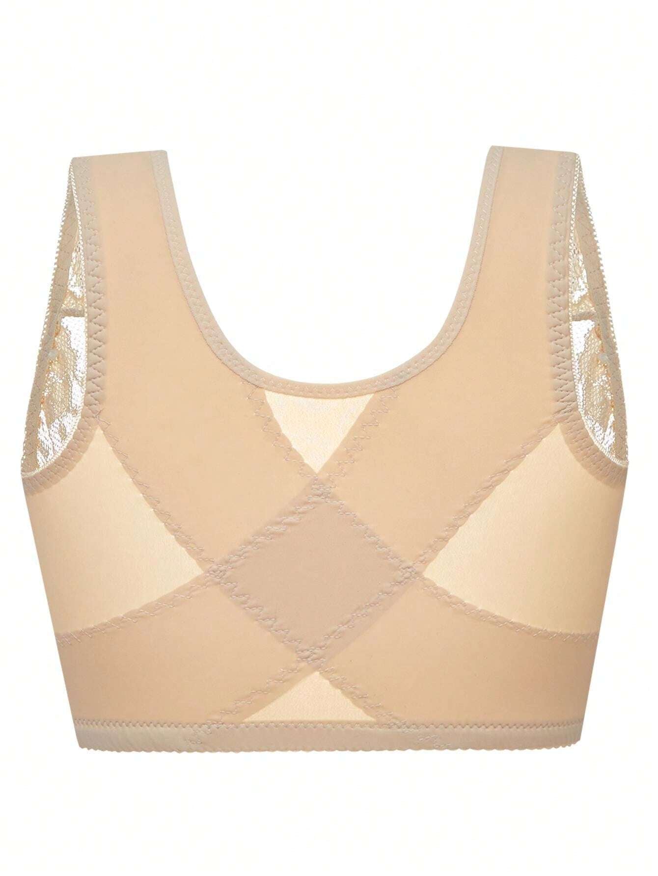 Plus Size Spitzen-Schmetterlings-BH ohne Bügel mit Vorderverschluss, Beige