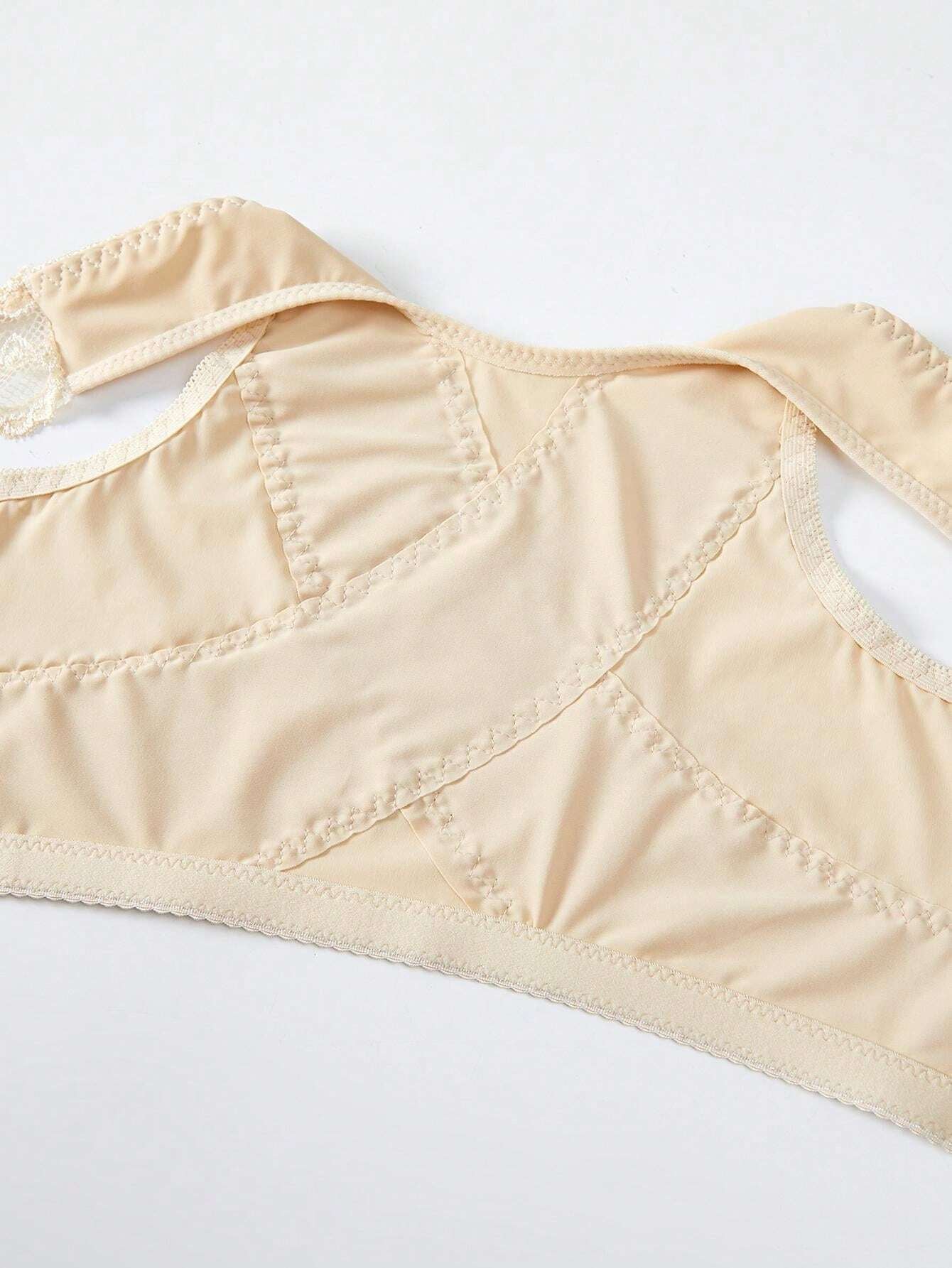Plus Size Spitzen-Schmetterlings-BH ohne Bügel mit Vorderverschluss, Beige