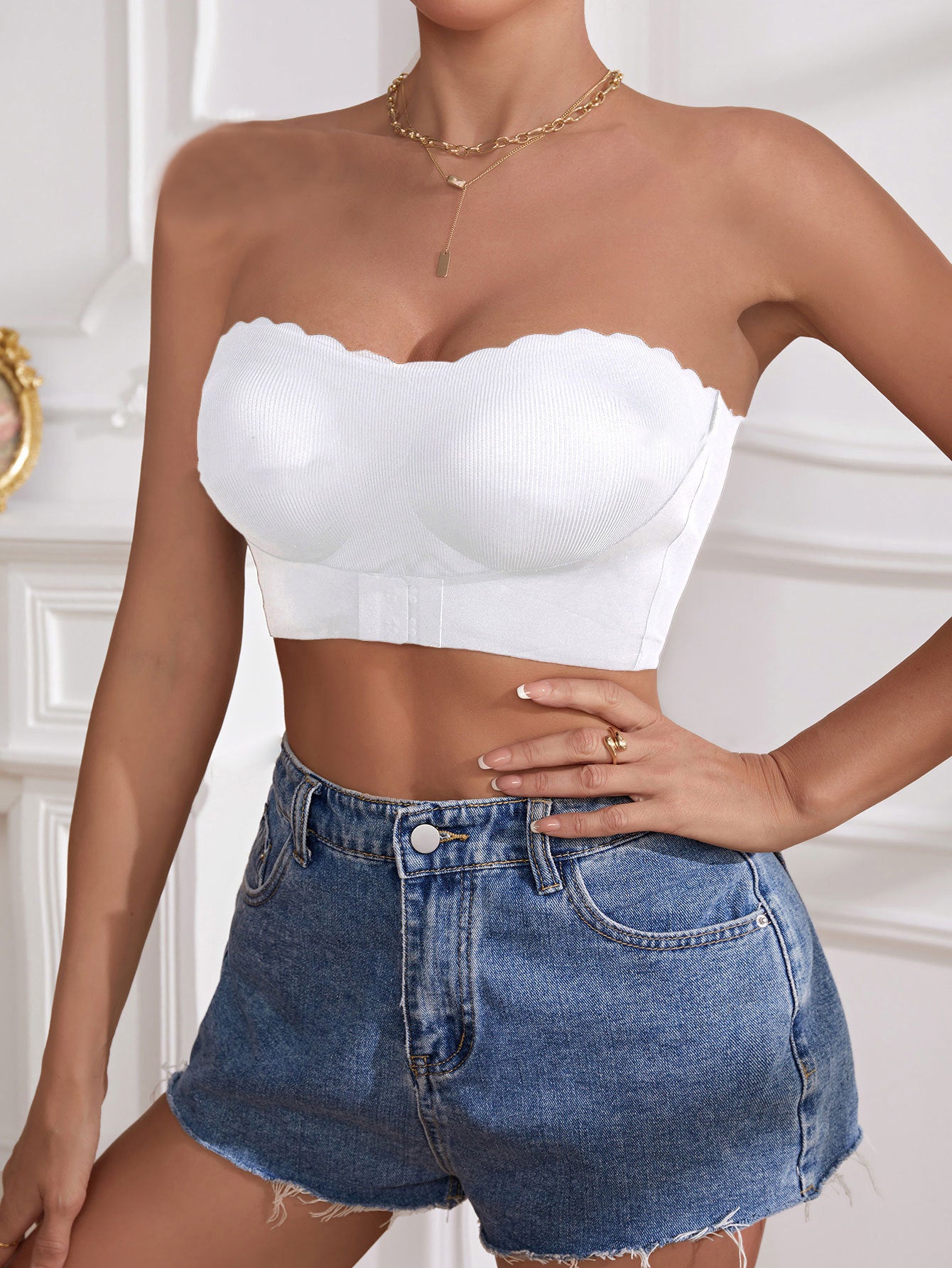 Bügelloser Comfort Plissee-Bandeau-BH Weiß
