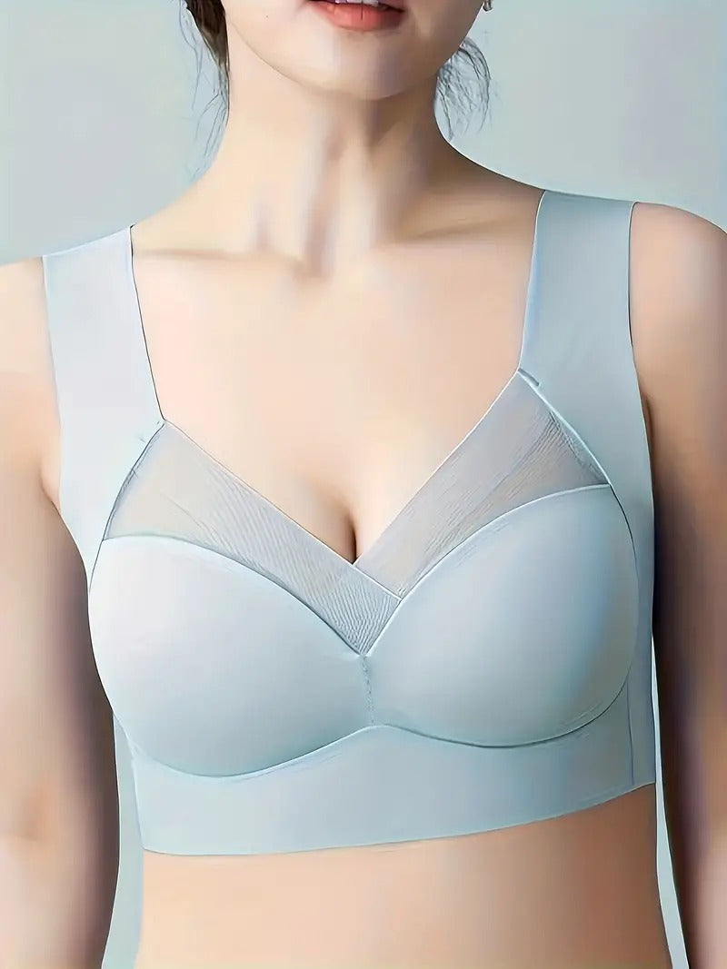 Damen-BH aus Mesh, nahtlos, glatt, bequem, ohne Bügel, Hellblau