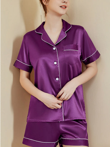 Einfarbiges, ärmelloses, kurzer Hosen-Set mit Casual-Lapell und Loungewear-Stil Indigoblau