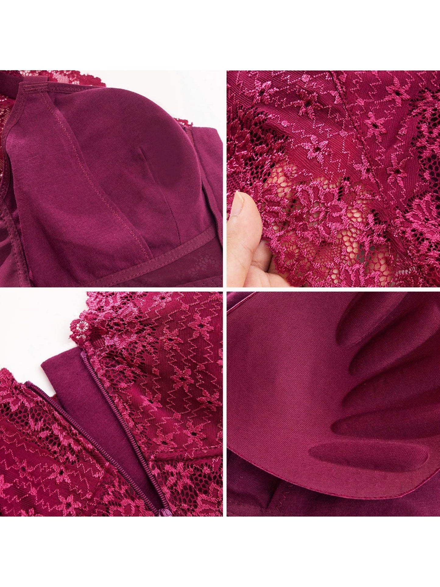 Gepolsterter Alltags-Kurz-BH für Damen mit Spitzenverschluss vorne, Übergröße VioletRed