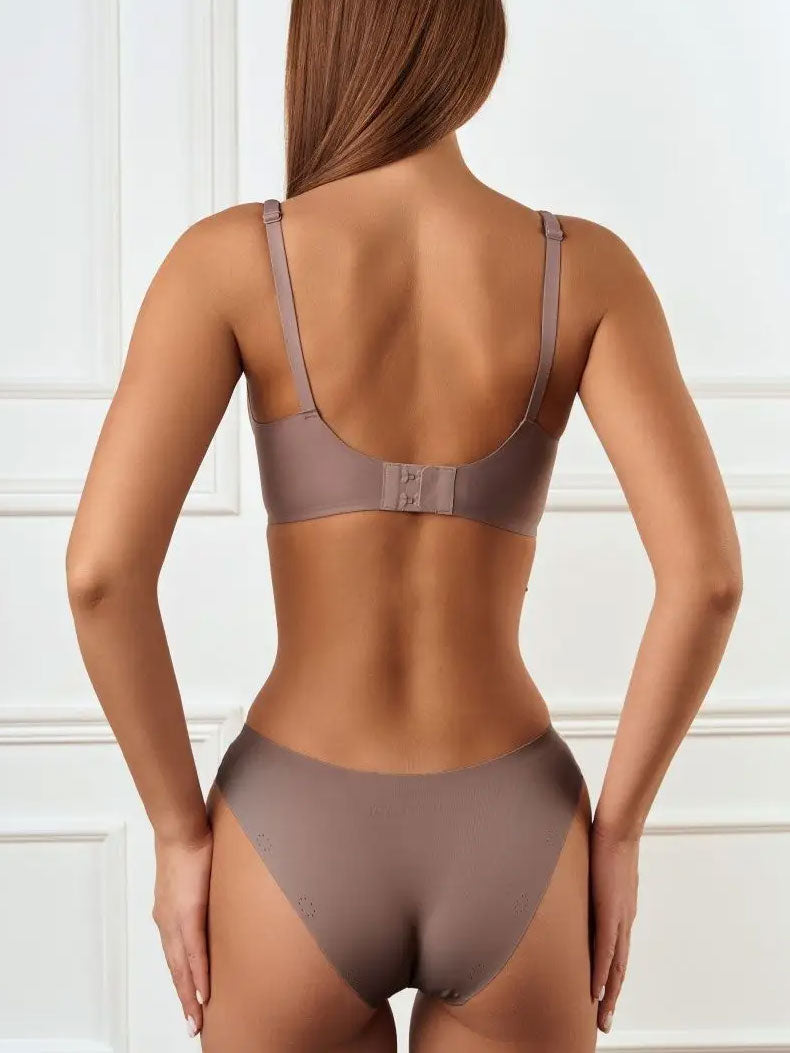 Drahtloser, nahtloser BH für Damen, unsichtbarer tiefer V-Plunge-BH mit herausnehmbarer Polsterung, RosyBrown