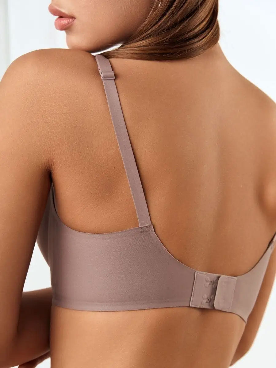Drahtloser, nahtloser BH für Damen, unsichtbarer tiefer V-Plunge-BH mit herausnehmbarer Polsterung, RosyBrown