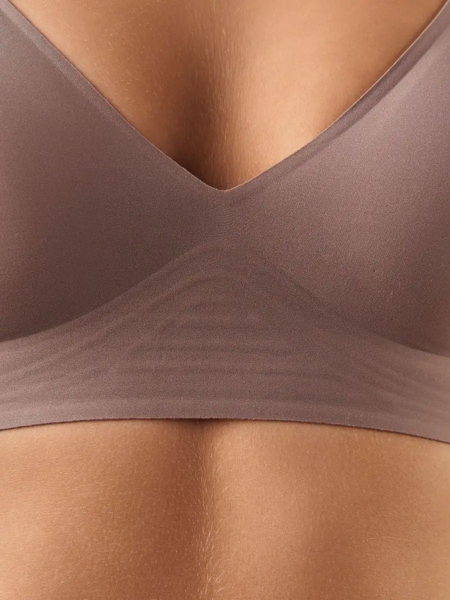 Drahtloser, nahtloser BH für Damen, unsichtbarer tiefer V-Plunge-BH mit herausnehmbarer Polsterung, RosyBrown