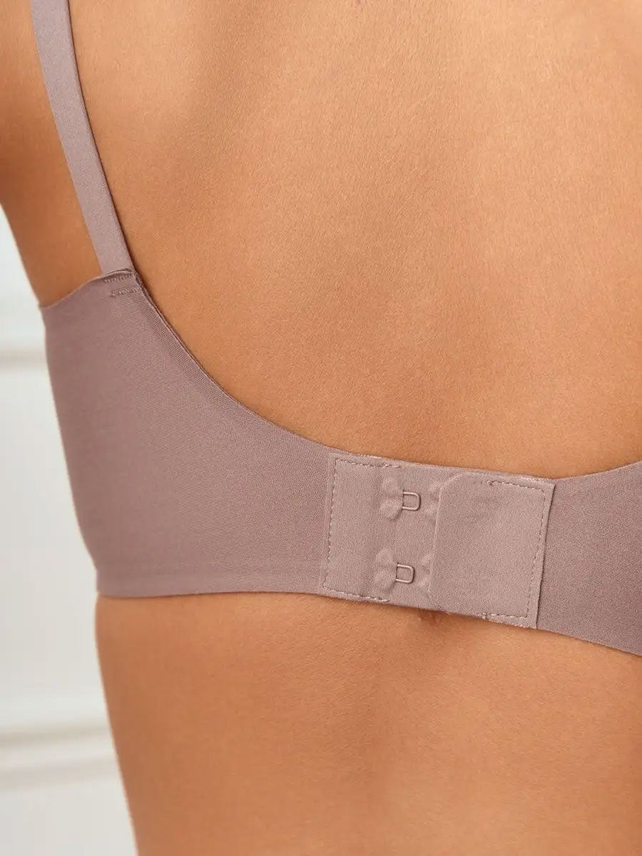 Drahtloser, nahtloser BH für Damen, unsichtbarer tiefer V-Plunge-BH mit herausnehmbarer Polsterung, RosyBrown