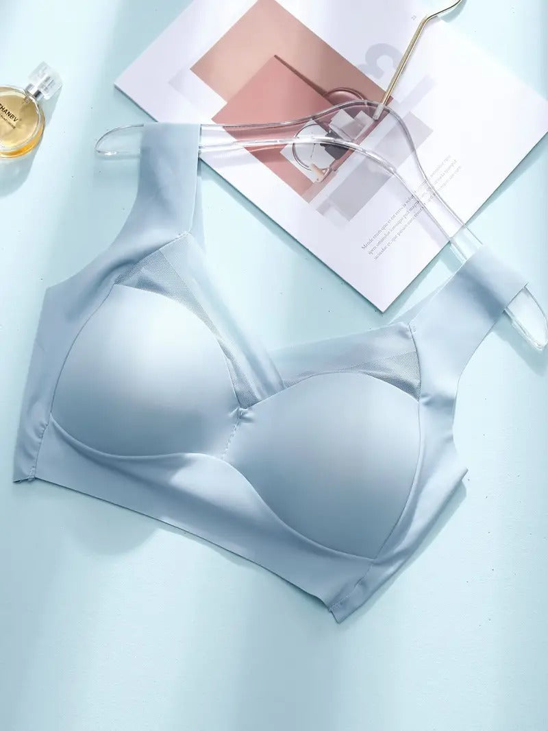 Damen-BH aus Mesh, nahtlos, glatt, bequem, ohne Bügel, Hellblau