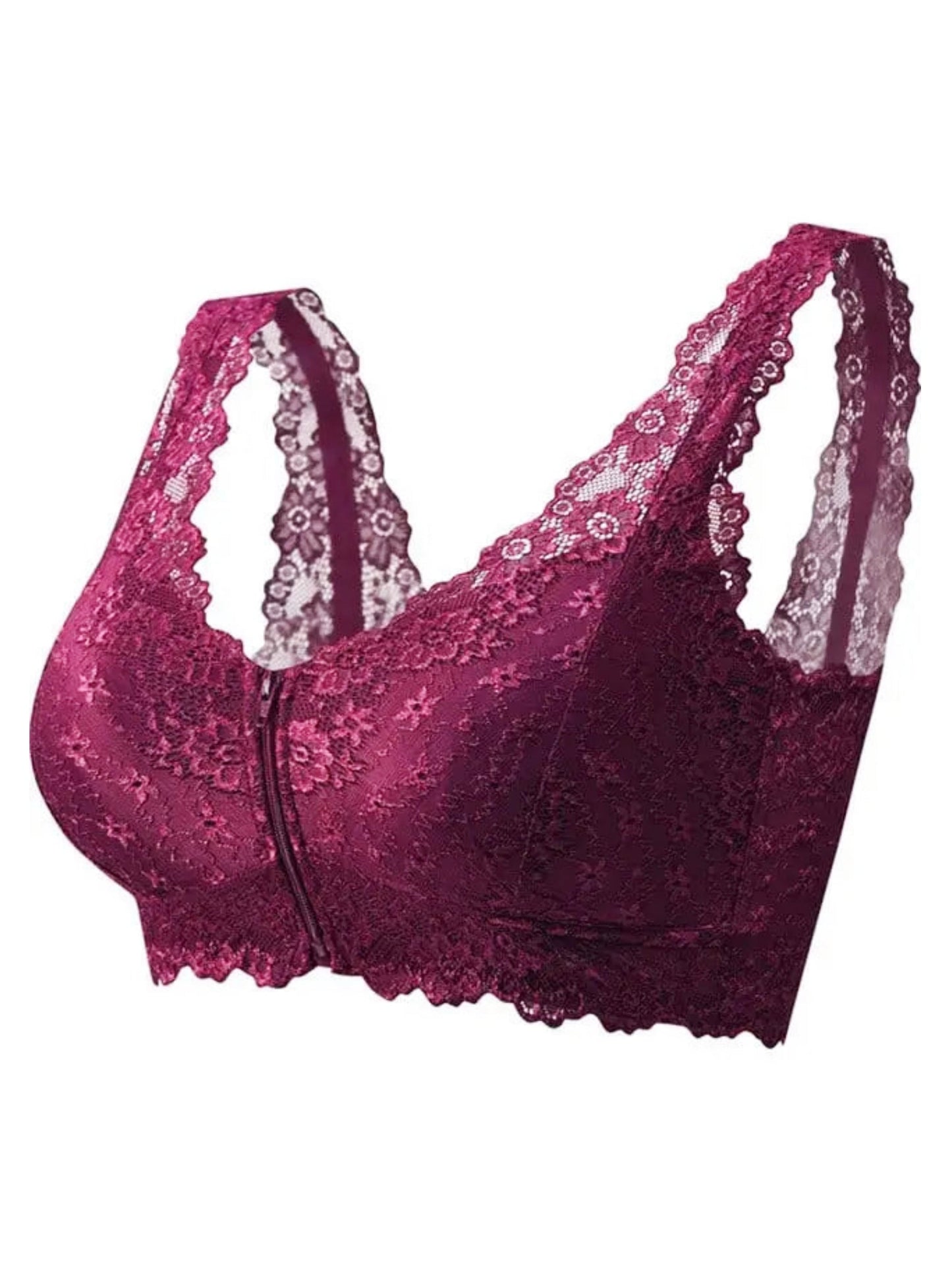 Gepolsterter Alltags-Kurz-BH für Damen mit Spitzenverschluss vorne, Übergröße VioletRed