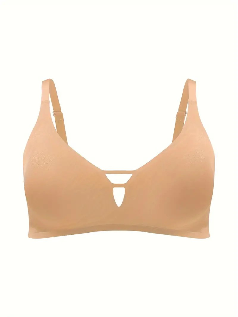 Einfacher, nahtloser, kabelloser BH in Übergröße für Damen in Khaki