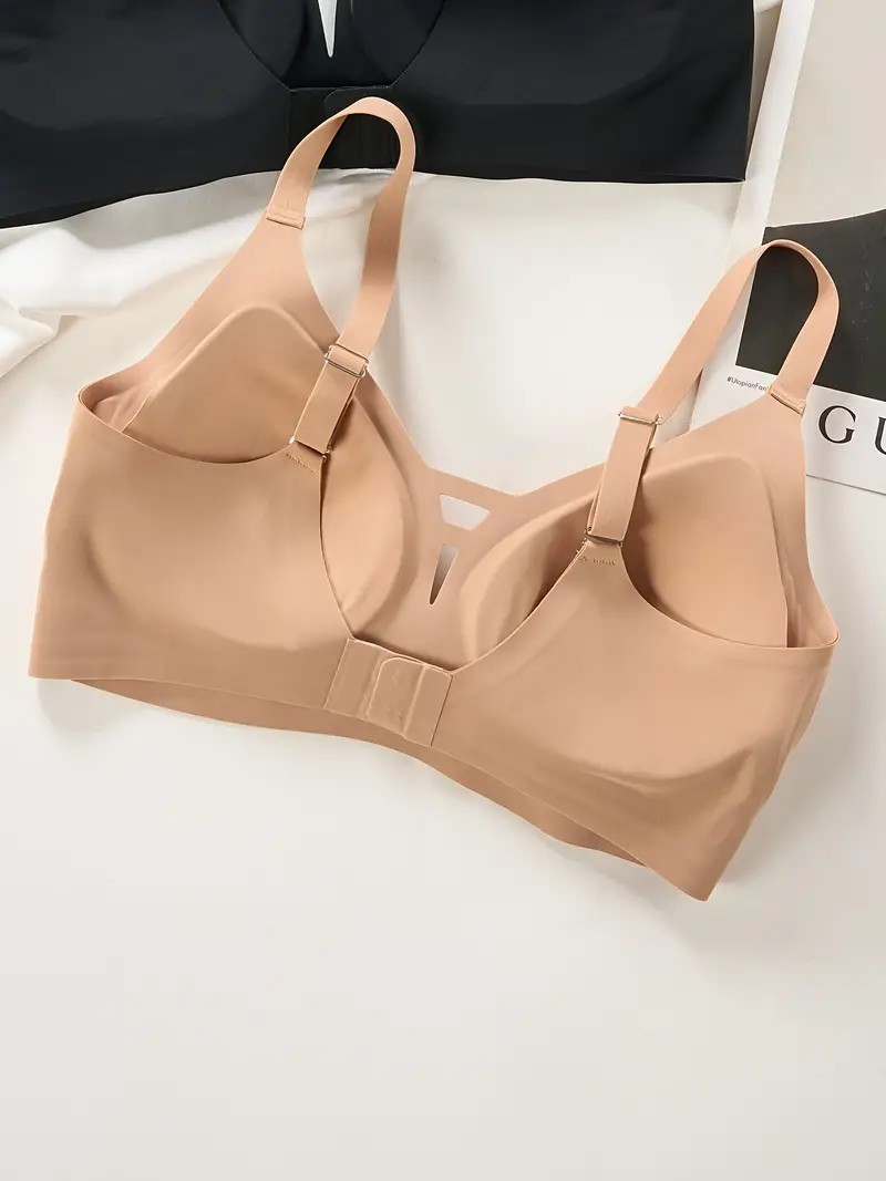 Einfacher, nahtloser, kabelloser BH in Übergröße für Damen in Khaki