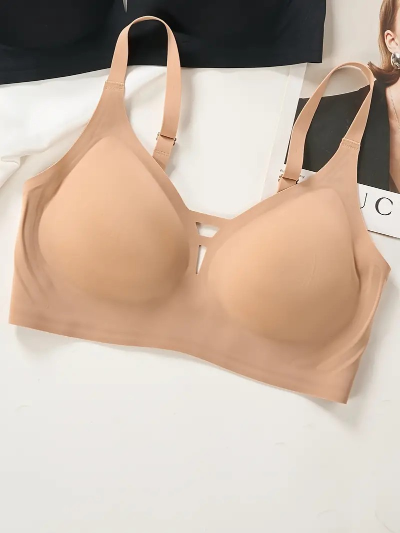 Einfacher, nahtloser, kabelloser BH in Übergröße für Damen in Khaki