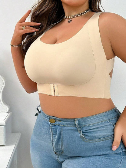 Plus-Size-Push-up-BH ohne Bügel mit Vorderverschluss, Beige