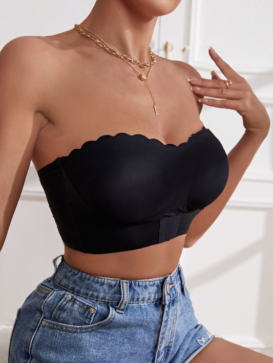 Bügelloser Comfort Plissee-Bandeau-BH Schwarz