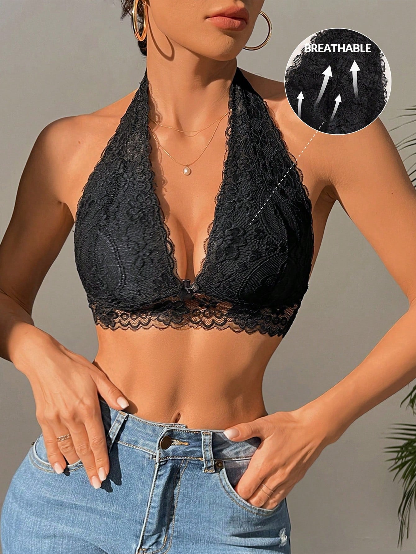 Sexy Triangel-Cup-Spitzen-Bralette ohne Bügel in Schwarz