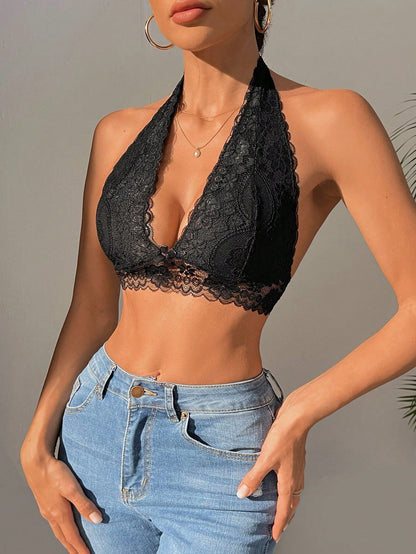 Sexy Triangel-Cup-Spitzen-Bralette ohne Bügel in Schwarz