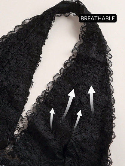 Sexy Triangel-Cup-Spitzen-Bralette ohne Bügel in Schwarz