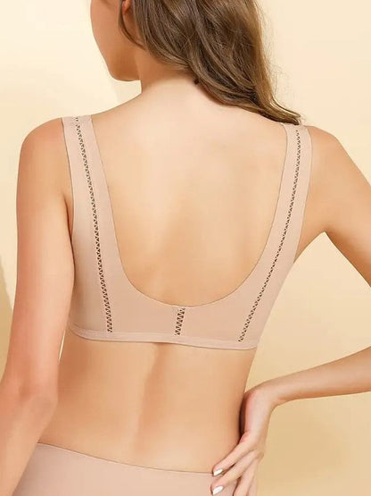 Drahtloser Push-up-BH mit breitem Träger und Vorderverschluss in Beige