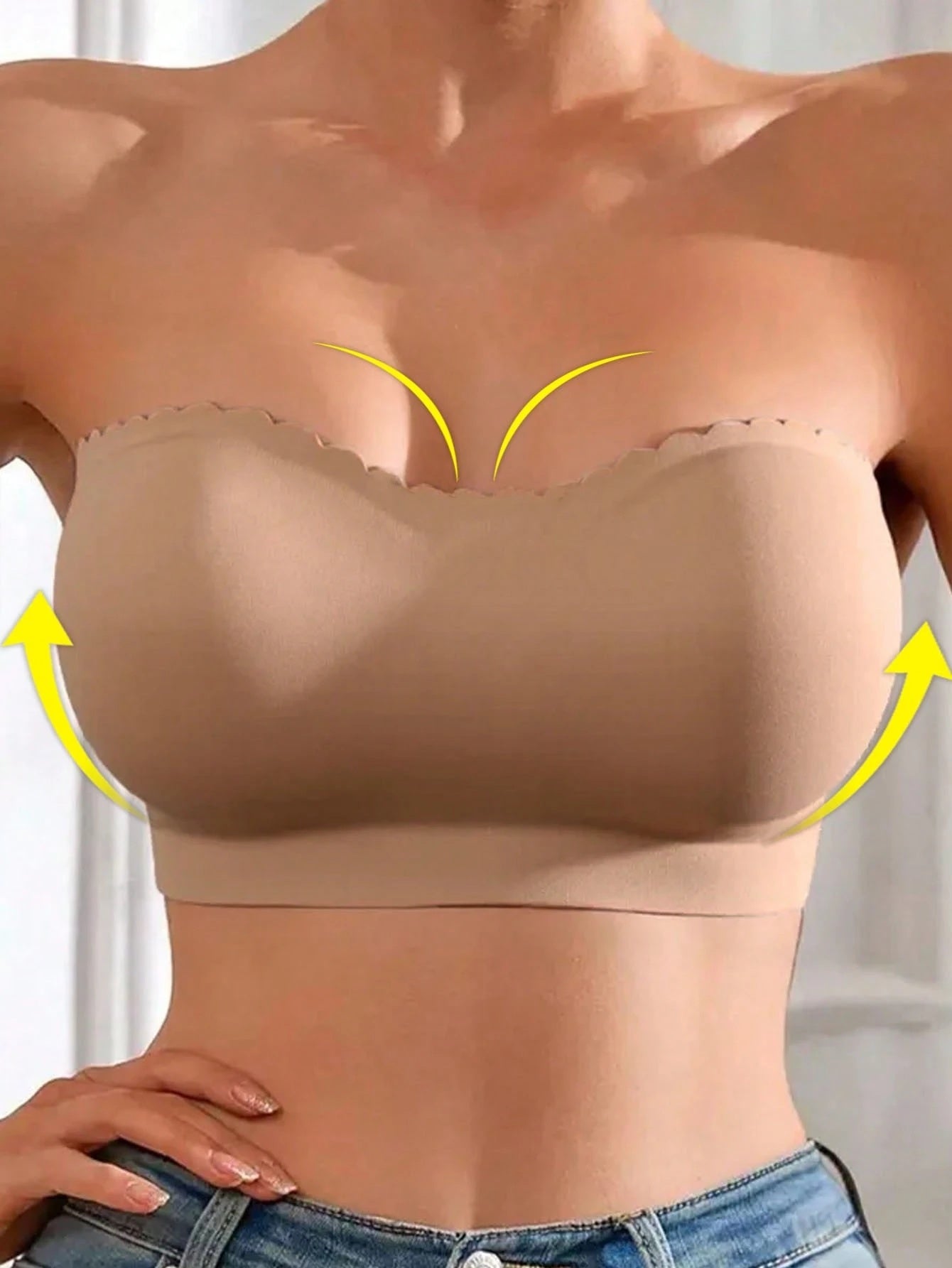 Frauen Trägerloser Push-Up Nahtloser Drahtloser Seitenverschluss Gepolsterte Verstellbare Träger Unterwäsche Bräune