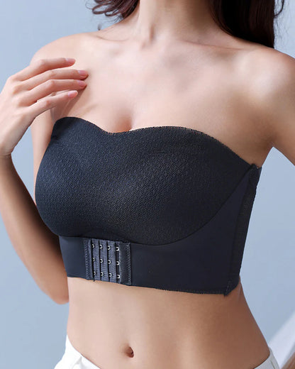 Trägerloser rutschfester Push-up nahtloser wireless BH Schwarz