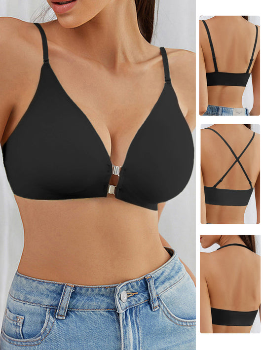 Vorne geschlossener, überkreuzter Neckholder-BH mit nahtloser Push-up-Funktion Schwarz