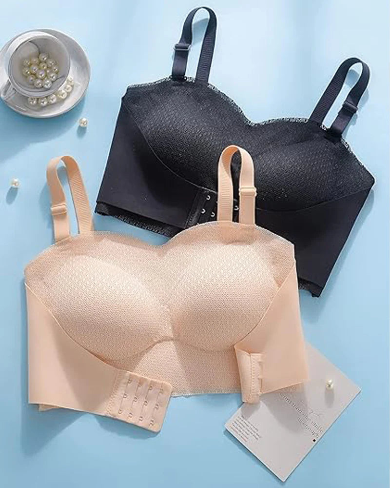 Trägerloser rutschfester Push-up nahtloser wireless BH Schwarz