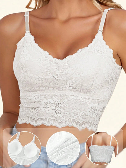 Spitze Rücken Verstellbare Träger Anti-Glanz Camisole BH Weiß