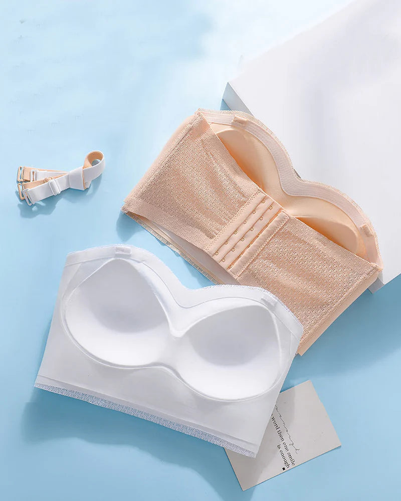 Trägerloser rutschfester Push-up nahtloser wireless BH Weiß