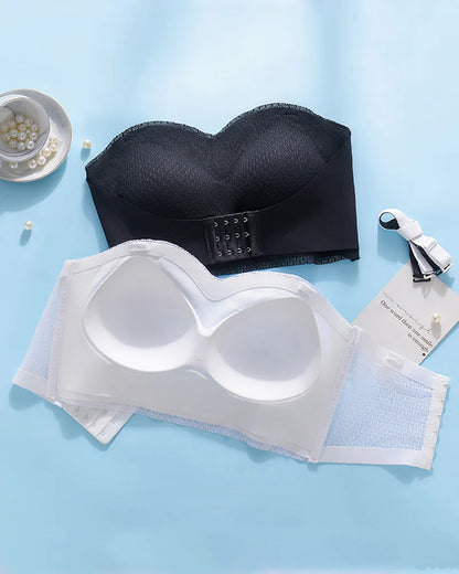 Trägerloser rutschfester Push-up nahtloser wireless BH Weiß