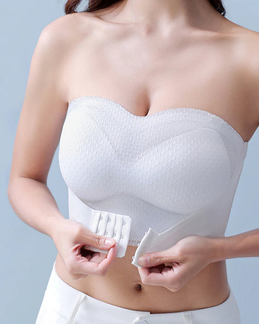 Trägerloser rutschfester Push-up nahtloser wireless BH Weiß