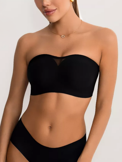 Trägerloser, kabelloser, unsichtbarer Push-up-BH mit Tube-Top, Schwarz