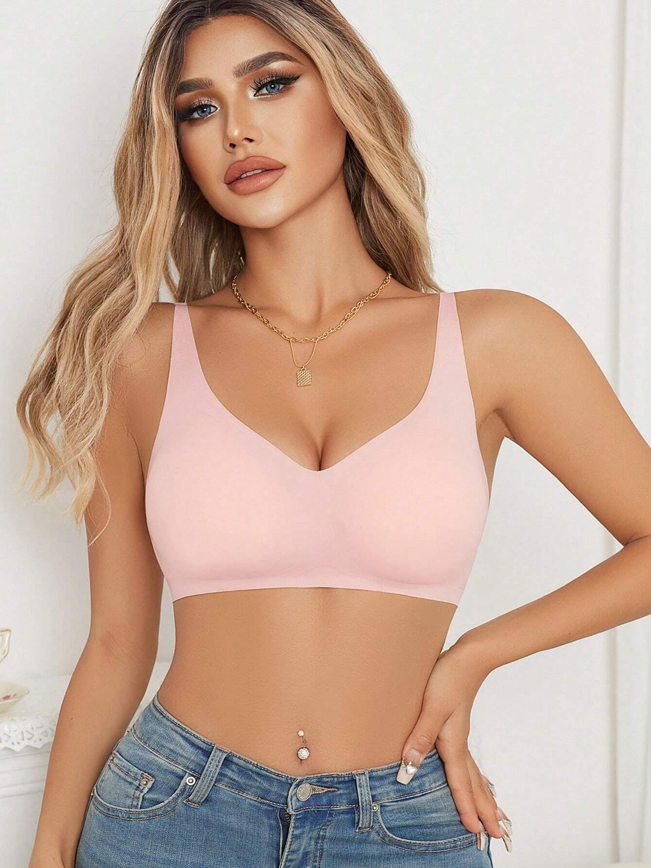 Solides, nahtloses Bralette in Rosa