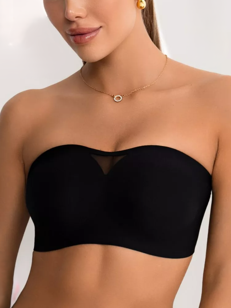 Trägerloser, kabelloser, unsichtbarer Push-up-BH mit Tube-Top, Schwarz