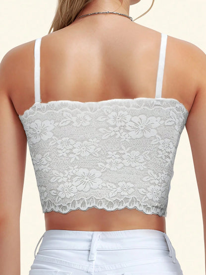 Spitze Rücken Verstellbare Träger Anti-Glanz Camisole BH Weiß