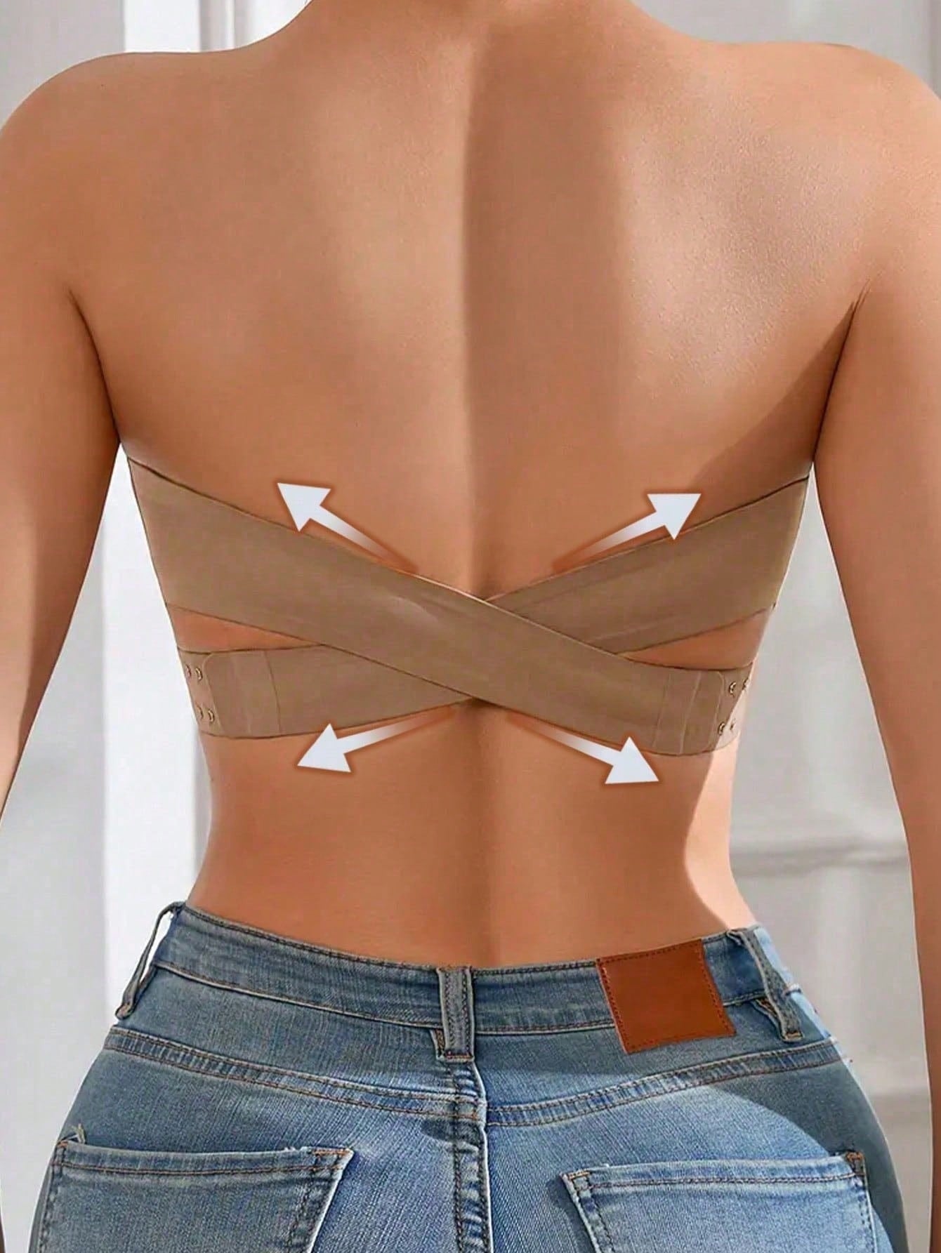 Frauen Trägerloser Push-Up Nahtloser Drahtloser Seitenverschluss Gepolsterte Verstellbare Träger Unterwäsche Bräune