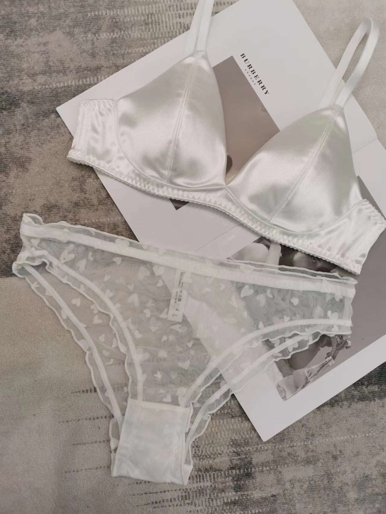 Sexy French Seamless Satin Wireless Triangle Bra Set