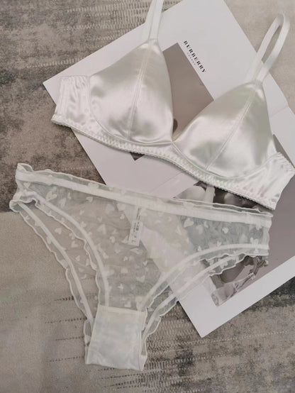 Sexy French Seamless Satin Wireless Triangle Bra Set