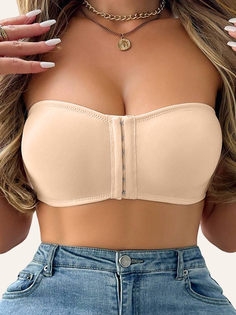 Damen-Bralette mit vorderem Verschluss, trägerlos, ohne Polsterung, kabelloser Bandeau-BH, Cornsilk