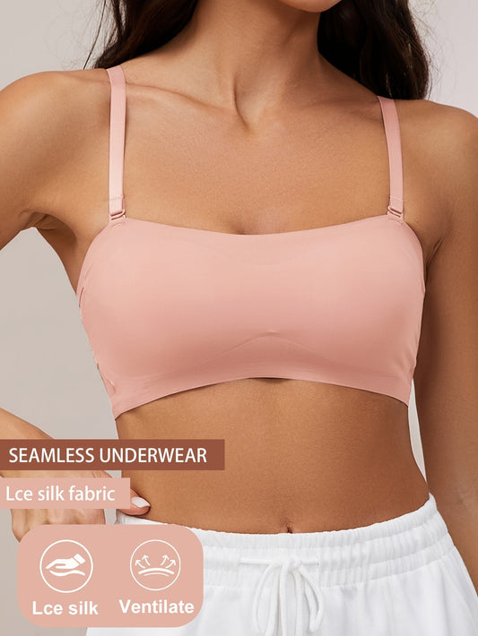 Nahtloser, einteiliger, glänzender, dünner Push-up-Anti-Sagging-BH in Rosa