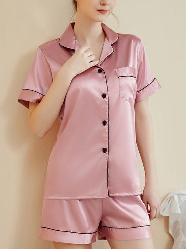 Einfarbiges, ärmelloses, kurzer Hosen-Set mit Casual-Lapell und Loungewear-Stil Pink