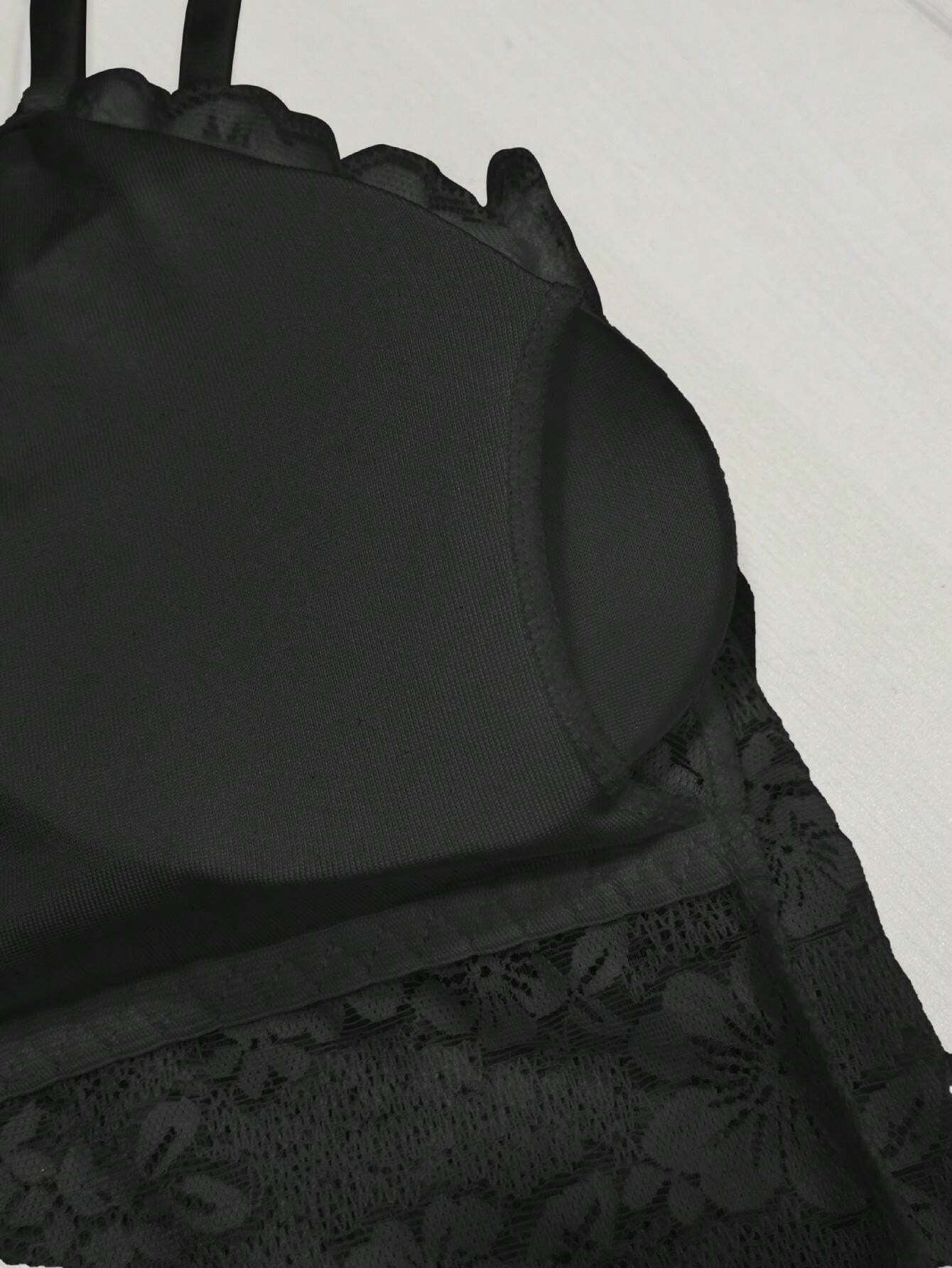 Spitze Rücken Verstellbare Träger Anti-Glanz Camisole BH Schwarz