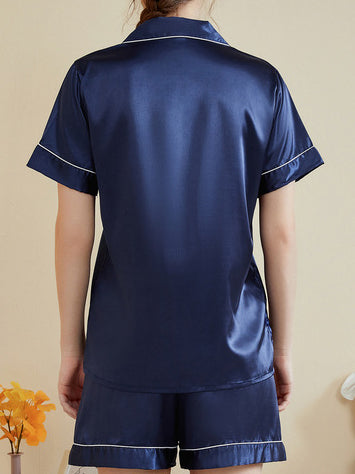 Einfarbiges, ärmelloses, kurzer Hosen-Set mit Casual-Lapell und Loungewear-Stil Marineblau