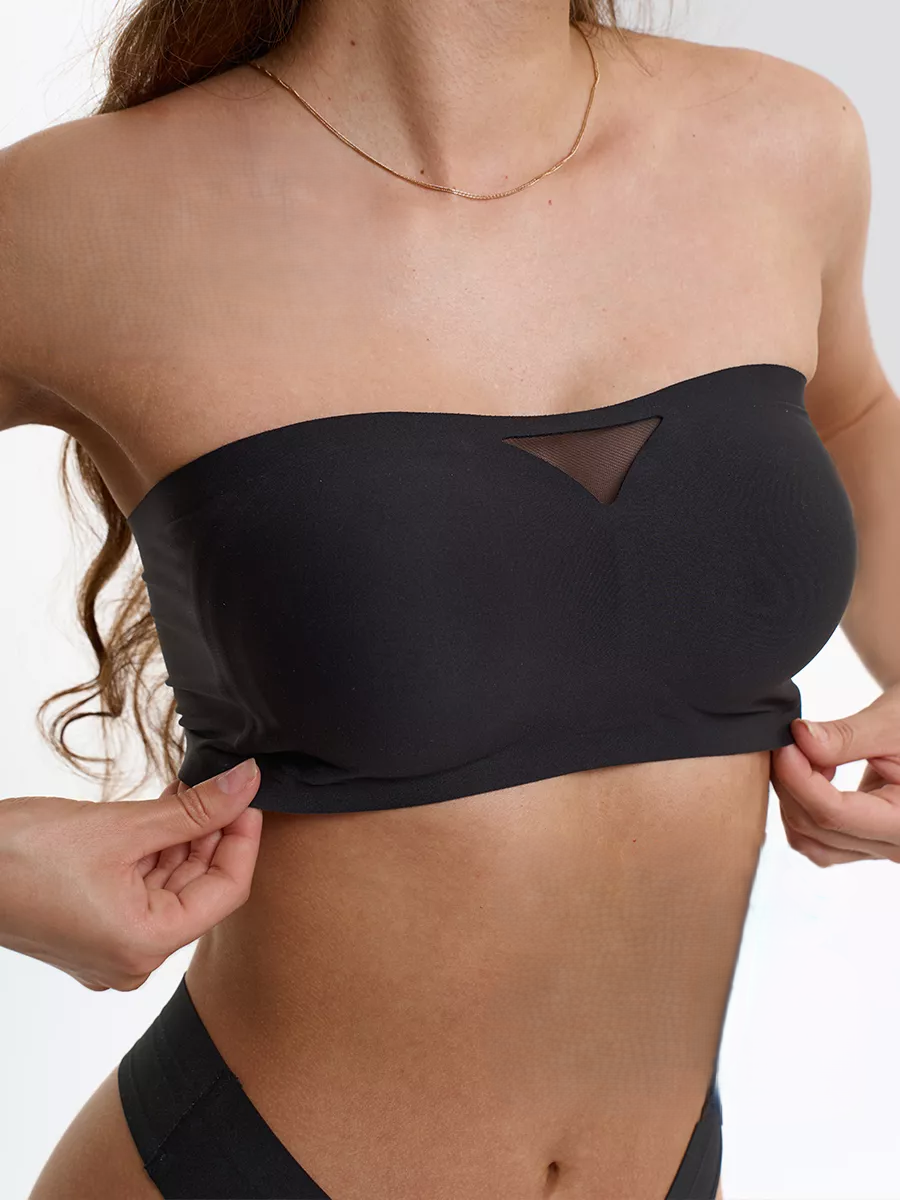 Trägerloser, kabelloser, unsichtbarer Push-up-BH mit Tube-Top, Schwarz