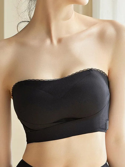 Drahtloser, rutschfester, trägerloser Push-up-Bandeau-BH mit Vorderverschluss