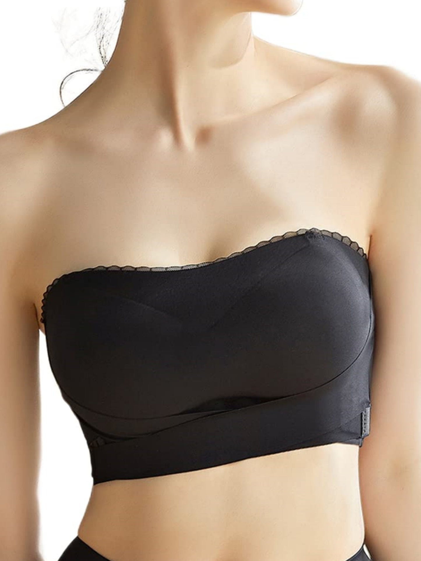 Drahtloser, rutschfester, trägerloser Push-up-Bandeau-BH mit Vorderverschluss