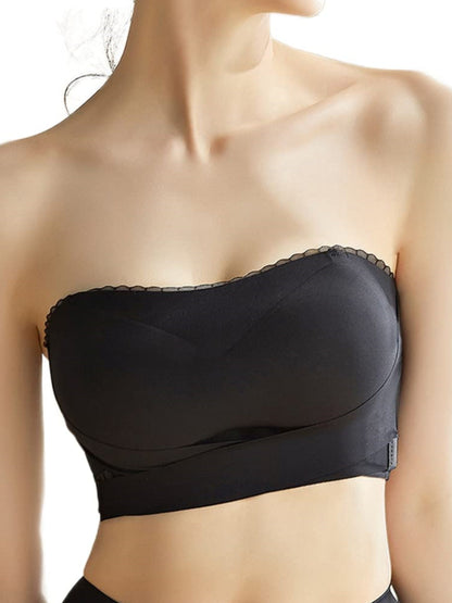 Drahtloser, rutschfester, trägerloser Push-up-Bandeau-BH mit Vorderverschluss