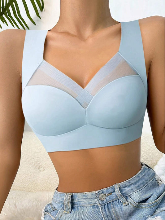 Damen-BH aus Mesh, nahtlos, glatt, bequem, ohne Bügel, Hellblau