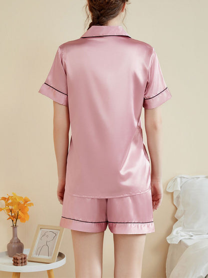 Einfarbiges, ärmelloses, kurzer Hosen-Set mit Casual-Lapell und Loungewear-Stil Pink