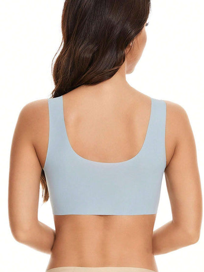 Damen-BH aus Mesh, nahtlos, glatt, bequem, ohne Bügel, Hellblau