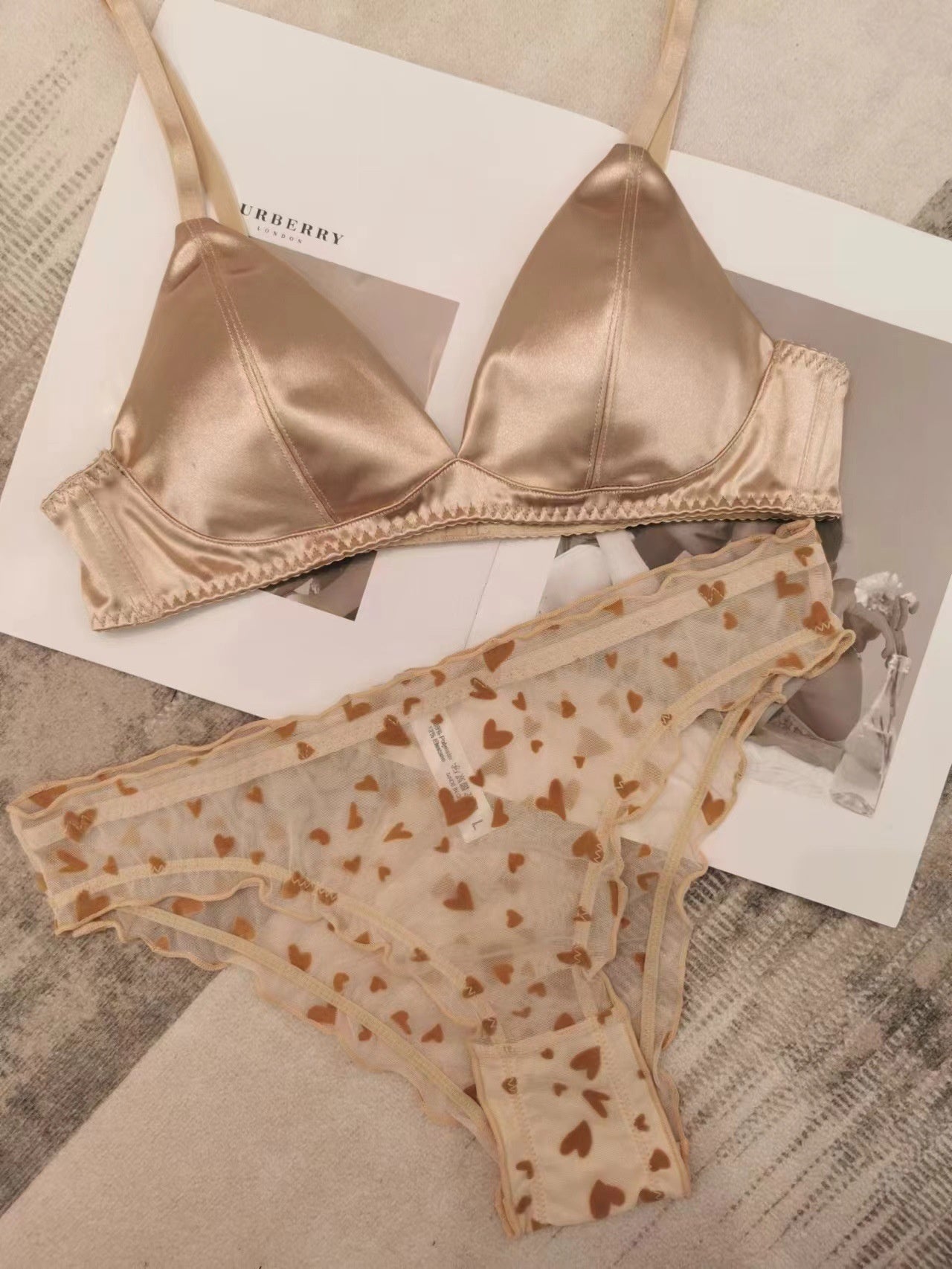 Sexy French Seamless Satin Wireless Triangle Bra Set